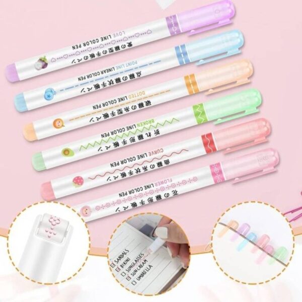 6Pcs Line Maker Color Pen Curve Highlighter Pen