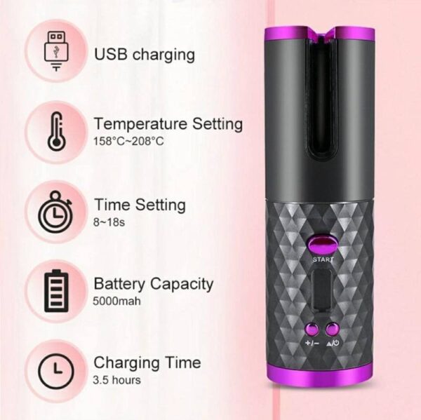Hair Curler Adjustable Temperature usb Rechargeable 