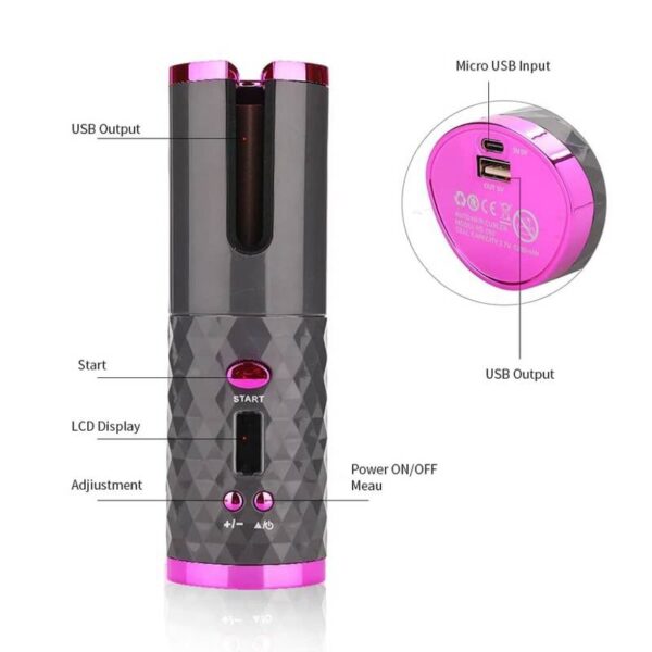 Hair Curler Adjustable Temperature usb Rechargeable 